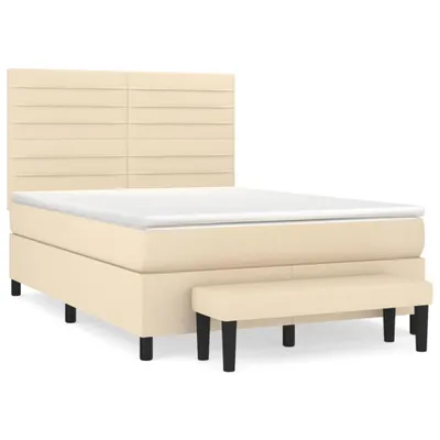 Zdjęcie produktu dla vidaXL Łóżko sprężynowe z materacem kremowe 140x200 cm tkanina
