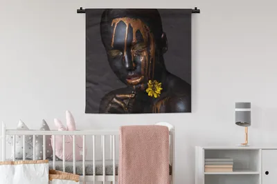 Produktbild von MuchoWow® Wandteppich Wandbehang Frau - Schwarz - Kupfer 90x90 cm Tapisserie Dekoration Wandtuch - Wandaufhänger
