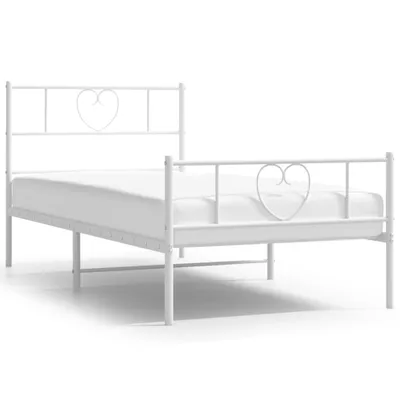 Zdjęcie produktu dla Metalowa Rama Łóżka Z Wezgłowiem I Zanóżkiem, Biała, 100X190 Cm Lumarko!