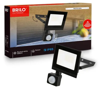 Image de Briloner Projecteur LED d'extérieur avec détecteur de mouvement 11 x 17 cm rectangulaire 20 W 1 800 lm 4 000 K blanc neutre IP65 noir - Éclairage pour jardin garage allée
