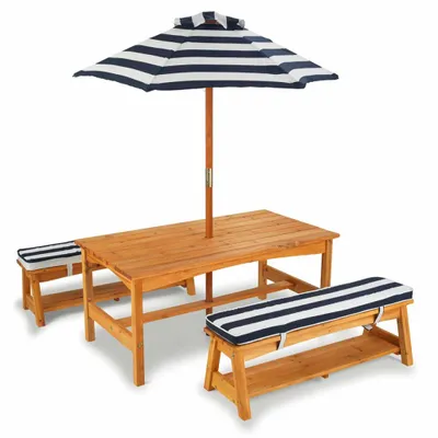 Immagine prodotto di Tavolo da giardino e panchine Kidkraft con cuscini e ombrellone; 106