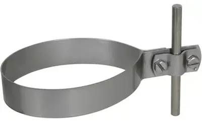 Imagen del producto de Abrazadera para canalones DEHN, diámetro 100 mm, acero inoxidable (NIRO), con sistema de fijación de doble tornillo, rango de sujeción de 7-10 mm, paquete de 50 unidades.