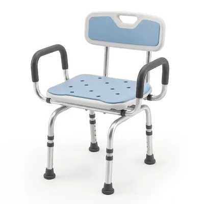 Produktbild von Duschhocker 360° drehbar, mit Armlehnen und Rückenlehne, höhenverstellbar belastbar bis 149,7 kg