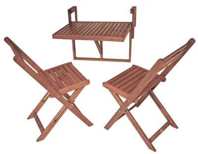 Produktbild von Jardinion Balkonhängetisch Set Berkley Klapptisch Balkongeländer Balkonmöbel Set 3-teilig Braun, Gartenmöbel, Terrassenmöbel, Klapptisch, Eukalyptusholz, Holzgartenmöbel, Sitzgruppe, Hängetisch