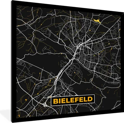Produktbild von MuchoWow® Gerahmtes Poster Bielefeld - Karte - Stadtplan - Gold - Deutschland 40x40 cm - Poster mit Schwarzem Bilderrahmen Wandposter Rahmen Foto Bilder - Mit Rahmen - Wanddekoration Schlafzimmer