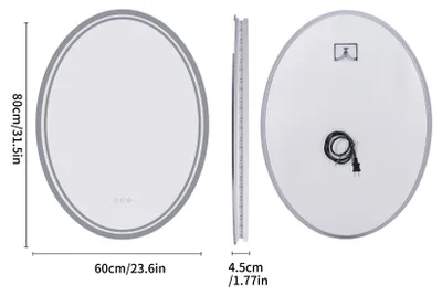 Zdjęcie produktu dla Lustro do łazienki LED - Owalne lustro ścienne - Antyfogowe - Podświetlane i tylne oświetlenie - 3 tryby barw światła - Funkcja pamięci - 60x80 cm
