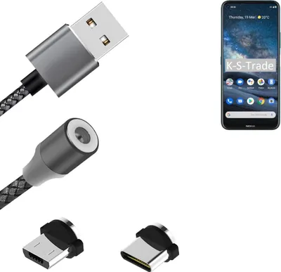 Produktbild von K-S-Trade Hochwertiges Magnet-Lade-kabel Sync-Kabel Daten-Kabel für Nokia 8.3 5G mit USB-Typ-C-Anschluss und Micro-USB-Anschluss 2A bis zu 480mbps