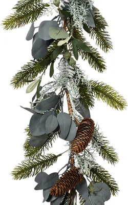 Winterliche Eukalyptus Kunstgirlande 180cm mit Zweigen & Zapfen dekoriert