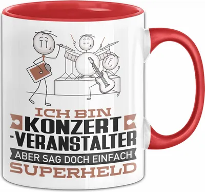 Produktbild von Konzertveranstalter Geschenk Tasse Ich Bin Konzertveranstalter Aber Sag Doch Einfach Superheld Lustige Geschenkdiee für Konzertveranstalter Kaffee-Becher (Rot)