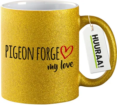 Produktbild von Huuraa Glitzertasse Pigeon Forge my love 330ml Gold Keramik Kaffeebecher Geschenkidee