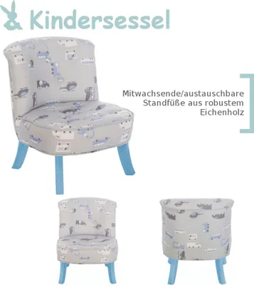 Produktbild von Design Kinder-Sessel Fahrzeug-Muster mitwachsend + Blaue Füße Somebunny FTR11
