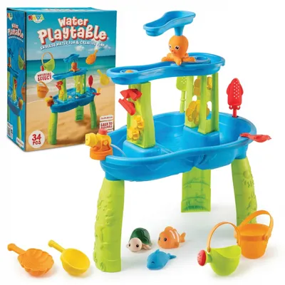 Produktbild von Joya Creative Wassertisch Blau Grün 34-teilig – Wasserspieltisch für Kinder mit Wasserfall und Zubehör