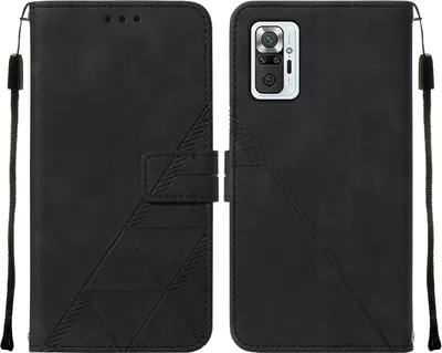 Produktbild von Redmi Note 10 Pro Hülle, Schlank Prägung Flip Leder Kartenfächer Schutzhülle mit Ständer für Xiaomi Redmi Note 10 Pro / 10 Pro Max Schwarz