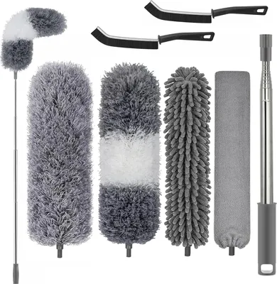 Produktbild von Staubwedel Teleskop 254 cm Mikrofaser Waschbar Biegbar Staubwischer Set 7 Stück für Deckenventilator Hohe Decken Möbel Spinnweben Reinigung