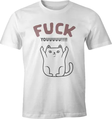 Produktbild von Herren T-Shirt Fun-Shirt Fuck youuuuu Spruch Katze mit Mittelfinger lustig Moonworks® weiß 5XL