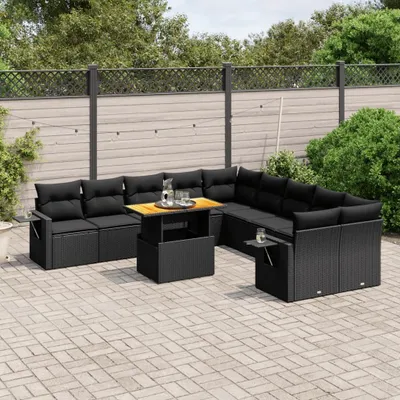 Produktbild von 11-tlg. Garten-Sofagarnitur - mit Kissen Schwarz Poly Rattan - Gartenmöbelset 3271944