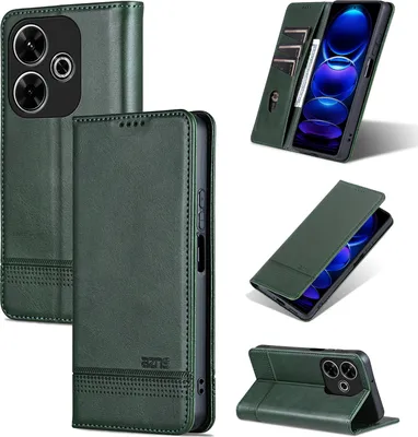 Obrázek produktu pro Kožené pouzdro pro Xiaomi Redmi 13 4G, skládací peněženkové pouzdro s magnetickým uzávěrem a stojánkem zelené