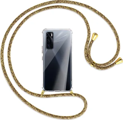 Produktbild von Handykette Backcover-Schutzhülle mit Band (Metall goldfarben) für vivo V20 SE (V2022) / Y70 - braun+beige