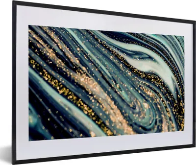 Produktbild von MuchoWow® Gerahmtes Poster Marmor - Gold - Blau - Glitter - Marmoroptik - Abstrakt 60x40 cm - Poster mit Schwarzem Bilderrahmen Wandposter Rahmen Foto Bilder - Schlafzimmer - Plakat in Rahmen - Drucken