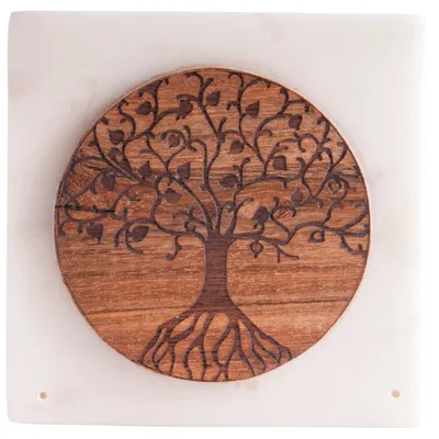 Image de Support en marbre carré avec arbre de vie