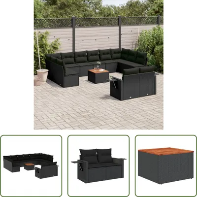 Produktbild von The Living Store 13-tlg. Garten-Sofagarnitur mit Kissen Schwarz Poly Rattan