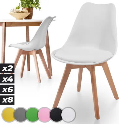 Produktbild von MIADOMODO® Esszimmerstühle 2er 4er 6er 8er Set - Gepolstert mit Sitzkissen, aus Kunststoff & Massivholz, Farbwahl - Küchenstuhl, Stühle (2er, Weiß)