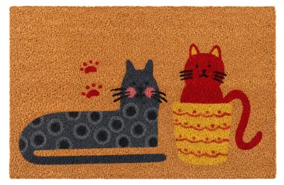 Produktbild von Relaxdays Fußmatte Kokos 60x40cm, Türvorleger Katzen, rutschfest, wetterfest, Fußabstreifer innen & außen, mehrfarbig