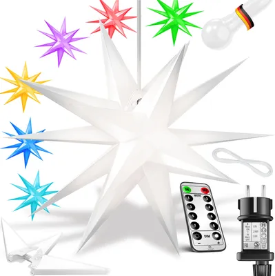Produktbild von KESSER® Leuchtstern 3D, LED Weihnachtsstern mit Timer für innen und außen, Adventsstern Beleuchtet hängend Stern + Warmweiß Licht