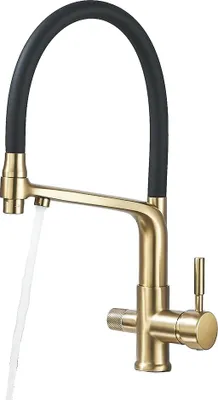 Immagine prodotto di Rubinetto da cucina, acqua fredda e calda, doppia maniglia, incasso a soffitto, spazzola dorata