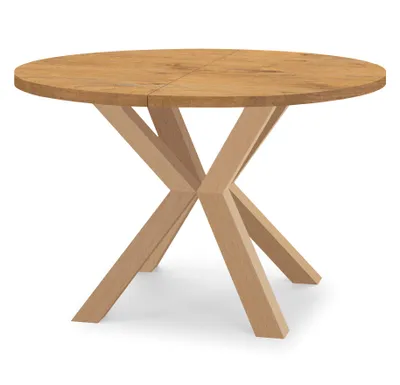 Image de Table ronde à rallonges pour salle à manger RAL avec pieds en bois, style loft, industriel, diamètre : 110 / 160 cm, couleur : chêne Lancelot