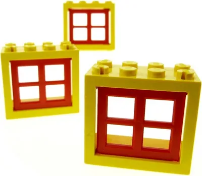 Produktbild von 3x Lego Fenster Rahmen 2x4x3 gelb Scheibe Fensterkreuz rot Haus 4133 4132c01