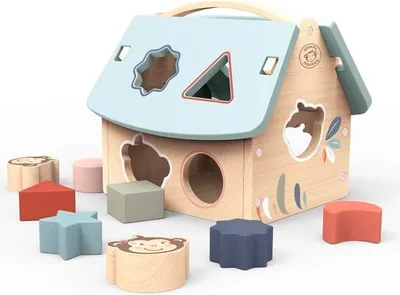 Productafbeelding van Speedy Monkey - Huisvormig sorteerspeelgoed met 8 blokken - 19,5x17x18,5 cm