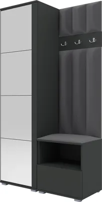 Produktbild von Garderoben-Set Nela I LUX mit Spiegel, gepolsterte Garderobe 100 cm mit Sitzbank, Wandpaneelen und Stauraum (Farbe: Graphit + Trinity 15)