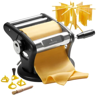 Produktbild von Manuelle Pastamaschine mit Pastaständer und Saugnapf, Edelstahl, 9 Dickeneinstellungen, 2 Schneidbreiten