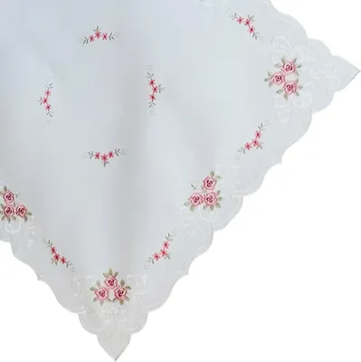Produktbild von Tischdecke MARGIT Rosen romantisch Blüten Polyester weiß 110 x 110 cm