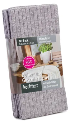 Productafbeelding van Gözze - Set van 3 vaatdoeken, inclusief microvezel poetsdoek, 50 x 70 cm - Anthraciet