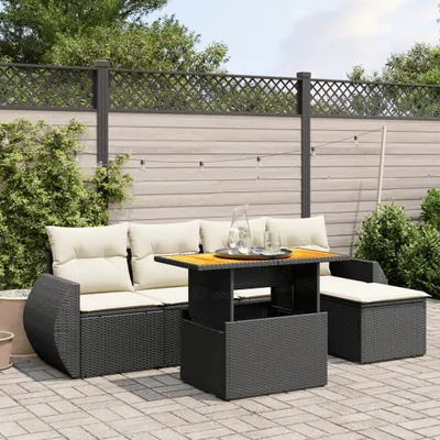 Produktbild von Design 6-tlg. Garten-Sofagarnitur mit Kissen Schwarz Poly Rattan, Gartenmöbel-Sets 2024 Neu