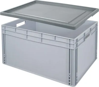Produktbild von BRB Eurobox LxBxH 800 x 600 x 420 mm, 172 Liter, mit Stülpdeckel, 2 Durchfassgriffe, Industriequalität, lebensmittelecht