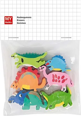Produktbild von Rico Design Gummi-Radiergummis Set, 6 verschiedene Dinosaurier, je 3x3 cm