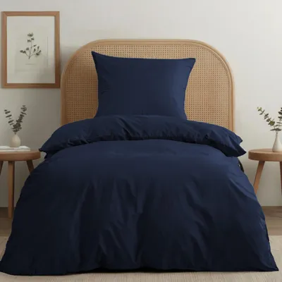 Produktbild von Baumwoll Percale Bettwäsche Set 135x200 cm in Dunkelblau