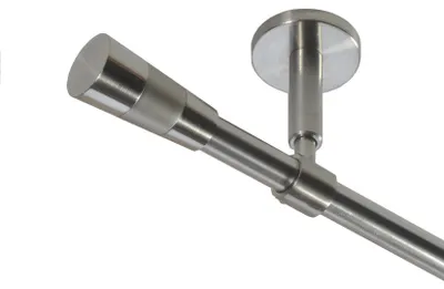 Produktbild von Gardinenstange Set Edelstahl Look Metall Ø 16mm zur Deckenträger 1-lauf Modern Zylinder, Länge wählbar  D11 E11