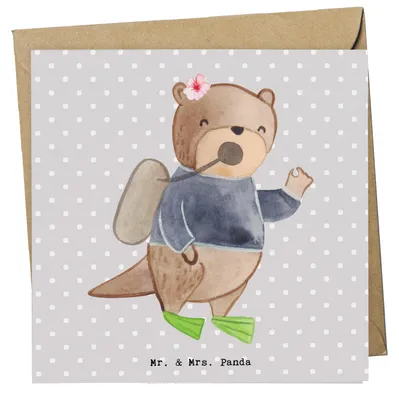 Produktbild von Mr. & Mrs. Panda Grußkarte Tauchlehrerin Herz - Grau Pastell - Geschenk, doppelkarte, Klappkarte, anlasskarte, faltkarte, Glückwunschkarte