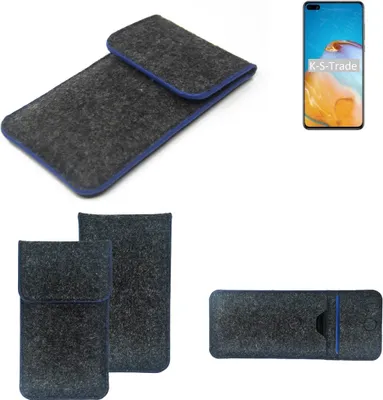 Produktbild von K-S-Trade Handy-Hülle Schutz-Hülle kompatibel mit Huawei P40 Filztasche Pouch Tasche Case Sleeve Filzhülle dunkelgrau, blauer Rand