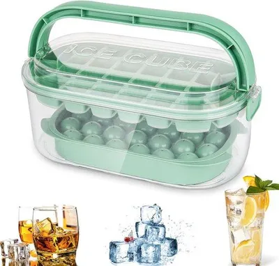Immagine prodotto di Contenitore per ghiaccio con coperchio - Pratico set da cocktail - Set da 3 pezzi