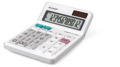 Produktbild von Sharp EL320WB, Desktop, Einfacher Taschenrechner, 12 Ziffern, Display klappbar, Batterie/Solar, Weiß
