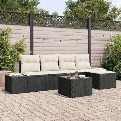 Image de Ensemble de salon de jardin vidaXL, 5 pièces, marron et crème, en polyrotin