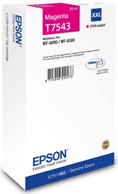 Obrázok produktu pre Epson WF-8090 / WF-8590 Ink Cartridge XXL Magenta, Extra (Super) vysoký výnos, Purpurová, 69 ml, 1 kusov, 7000 strany, Balenie po jednom kuse