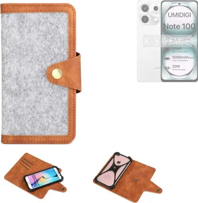 Produktbild von K-S-Trade Handyhülle kompatibel mit UMIDIGI Note 100 Schutzhülle Filz-Hülle Kunst-Leder hellgrau braun (1x)