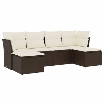 Produktbild von 6-tlg. Garten-Sofagarnitur mit Kissen Braun Poly Rattan