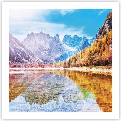 Produktbild von Poster - Poster ohne Rahmen - Herbst Landschaft Berge - 60x60 cm - Wand Bild - Wanddeko - Wandbilder - Kunstposter - Wandposter - Bilder - Kunstdruck - Wanddekoration - Wandbild - P2XAC60x60-4624